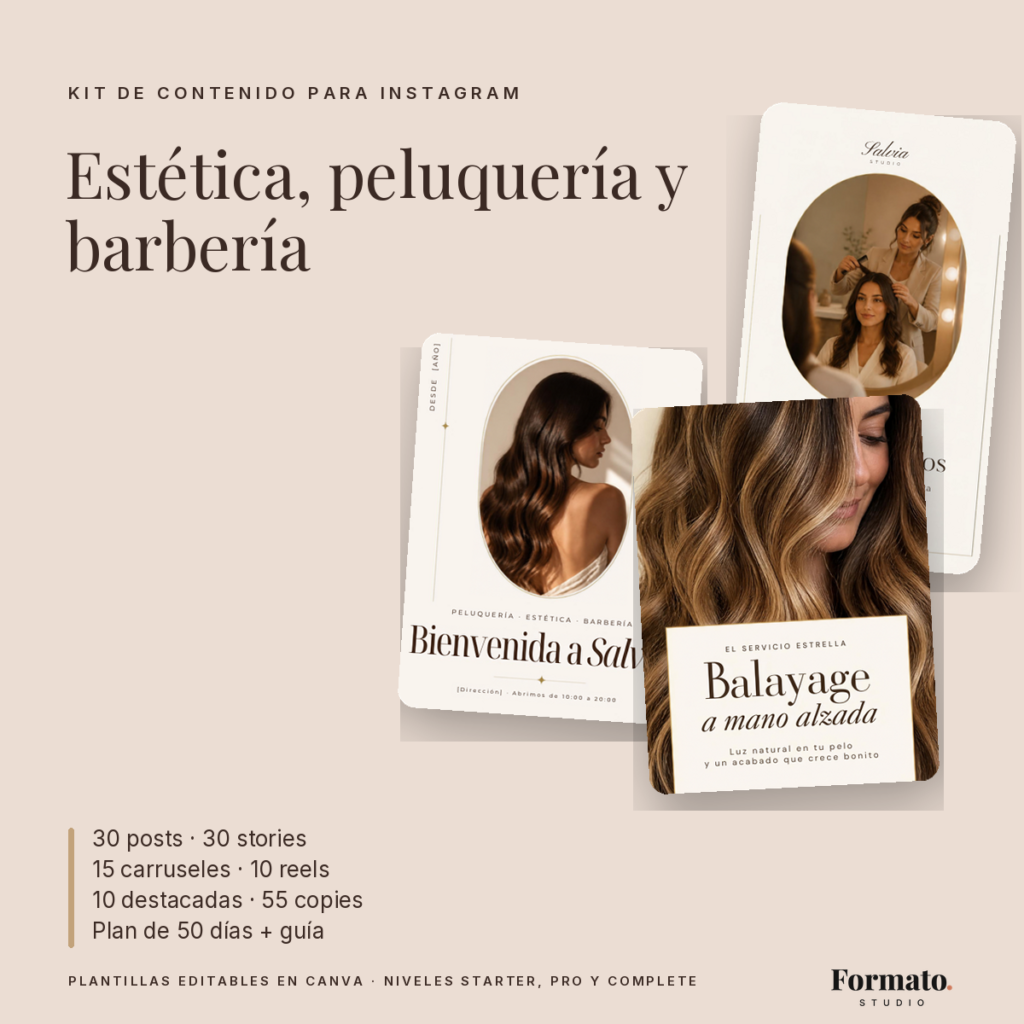 Kit de contenido para Instagram · Estética, peluquería y barbería