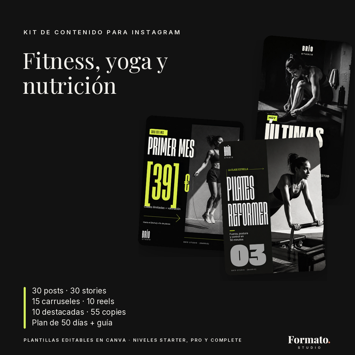 Kit de contenido para Instagram · Fitness, yoga y nutrición