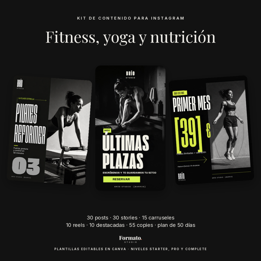 Kit de contenido para Instagram · Fitness, yoga y nutrición