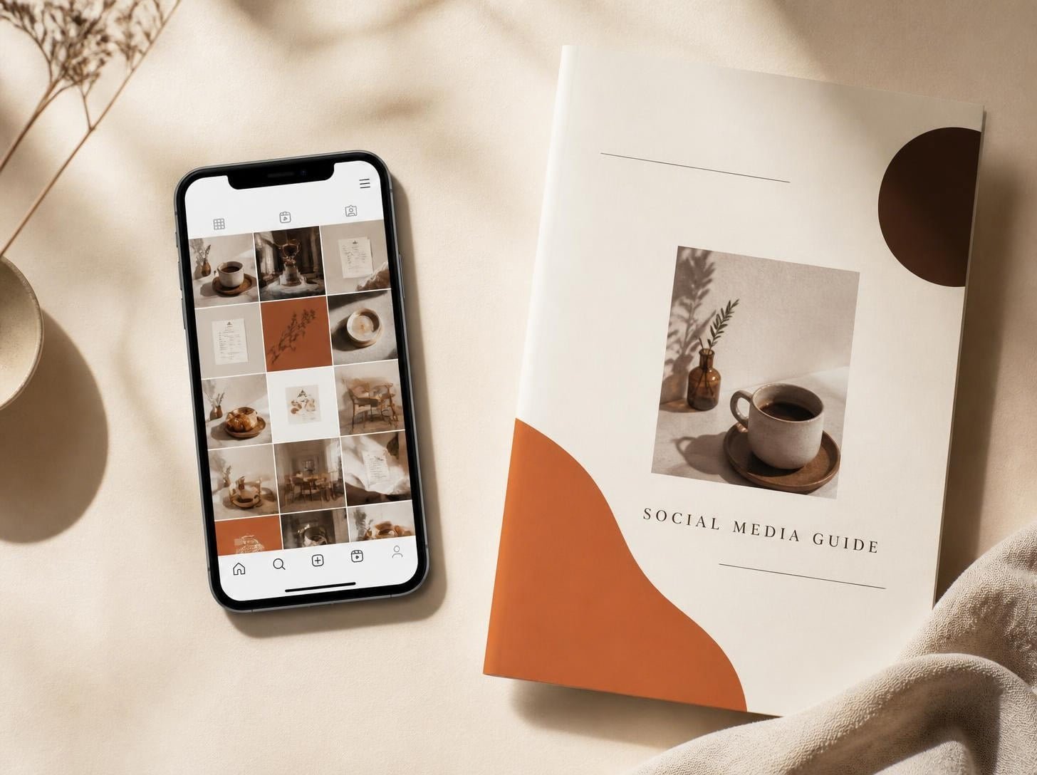 Móvil con feed de Instagram y guía PDF del kit de Formato Studio