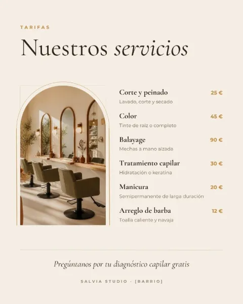 Plantilla del kit de Estética: carta de servicios