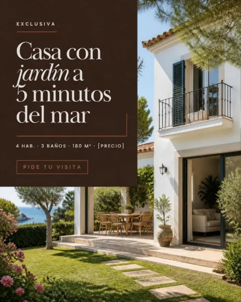 Plantilla del kit de Inmobiliarias: casa con jardín en exclusiva